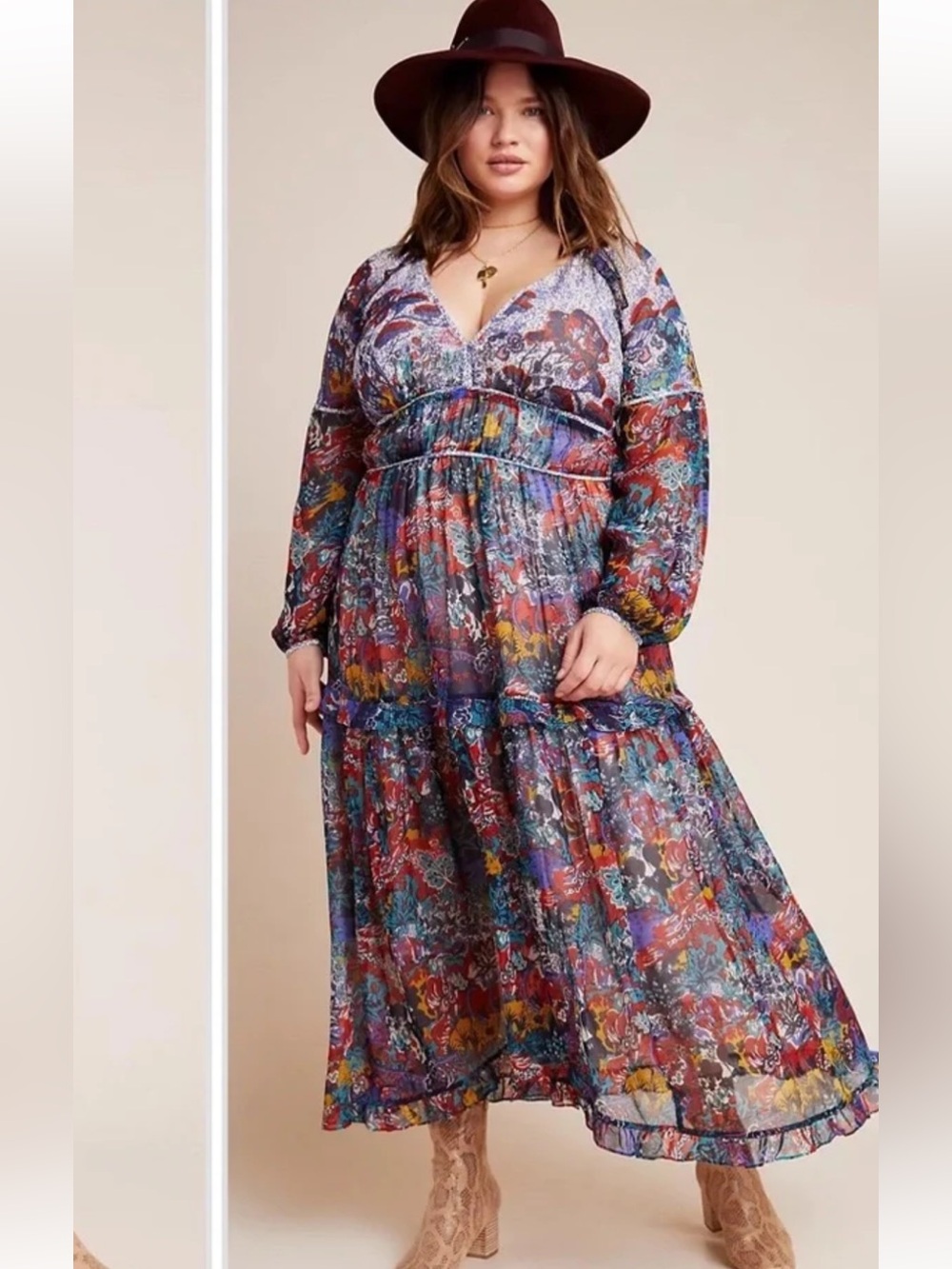 Anthropologie Maeve Annabella Floral Paisley Boho Colorful Maxi Dress 10 Boho - Picture 3 of 16